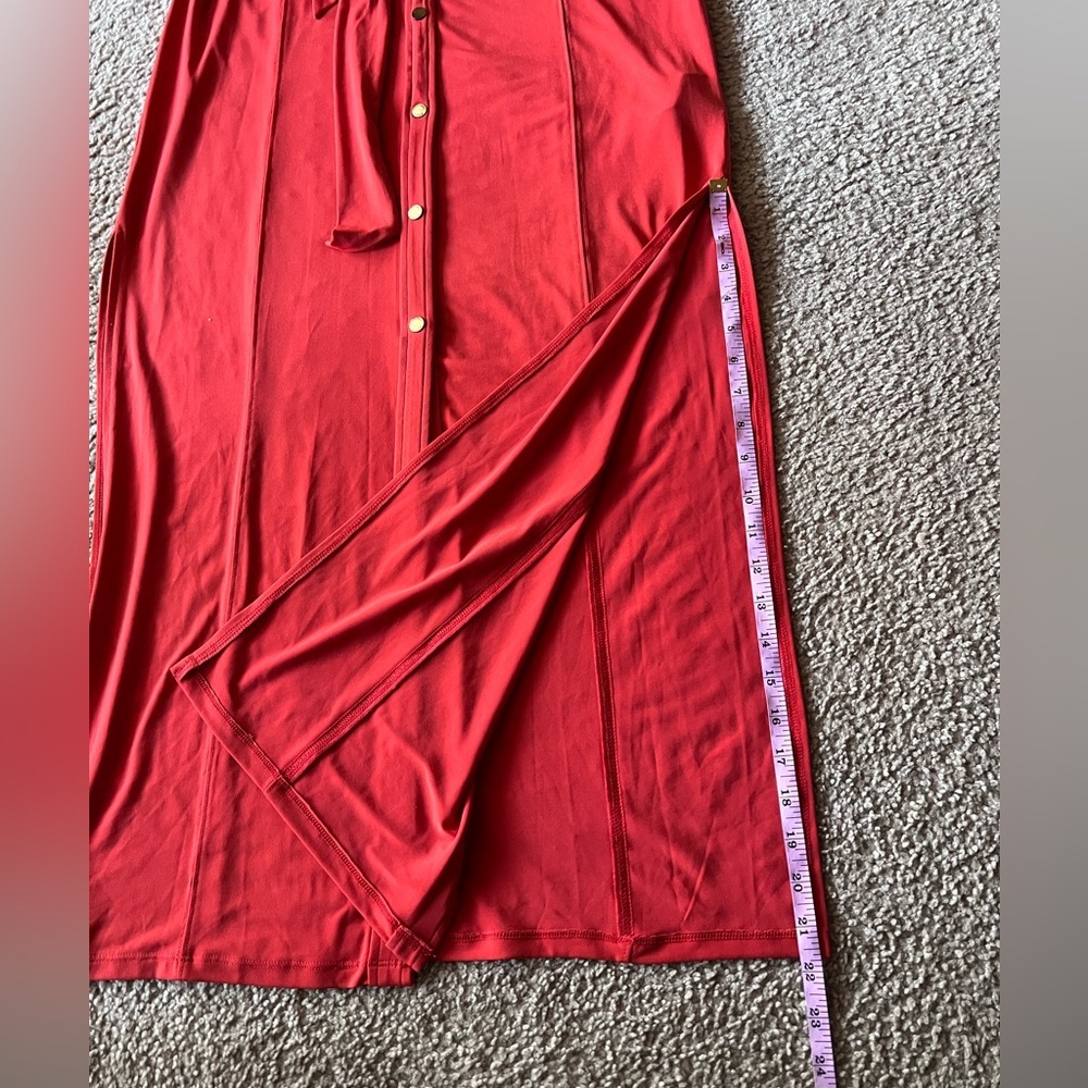 NWT Michael Kors Maxi Button Down Belted Sleeveless Shirt Dress Dark Persimmon M - Picture 7 of 10